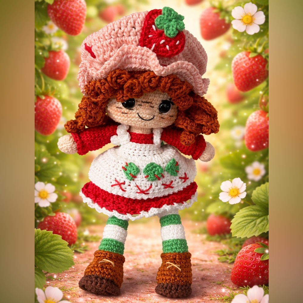 Crochet Doll with Strawberry Hat